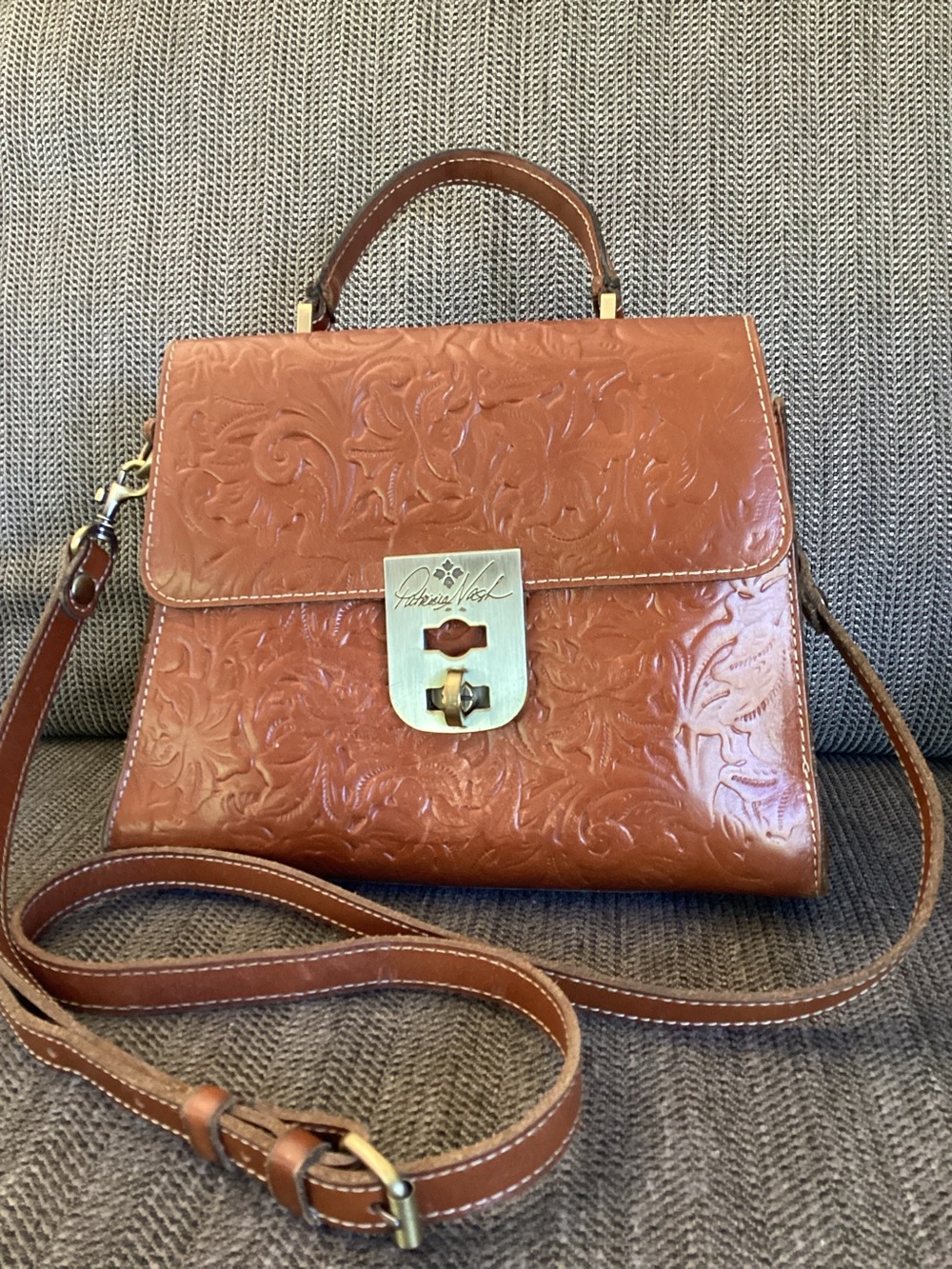 Patricia Nash Chauny Top Handle Satchel Brown Embossed Leather Florence Bag